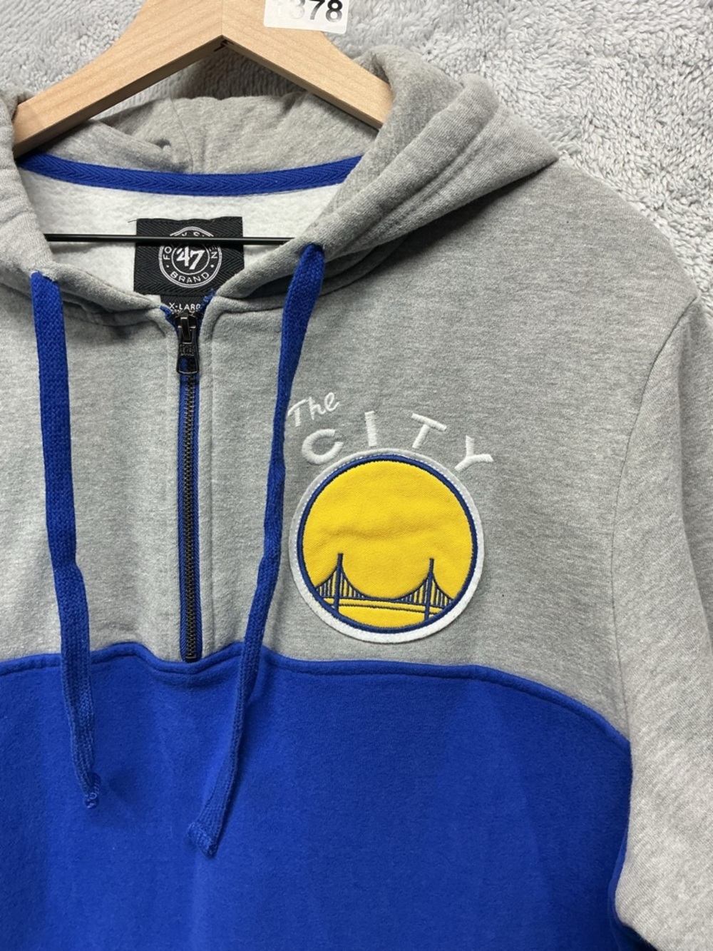 Golden State Warriors Hoodie ‘47 Brand The City Quarter Zip Hooded Sweatshirt XL - Picture 4 of 9
